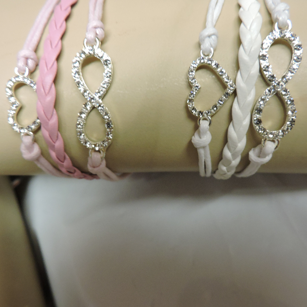 BOTH - multi strand charm bracelets PINK & WHITE ...INFINITY AND HEART